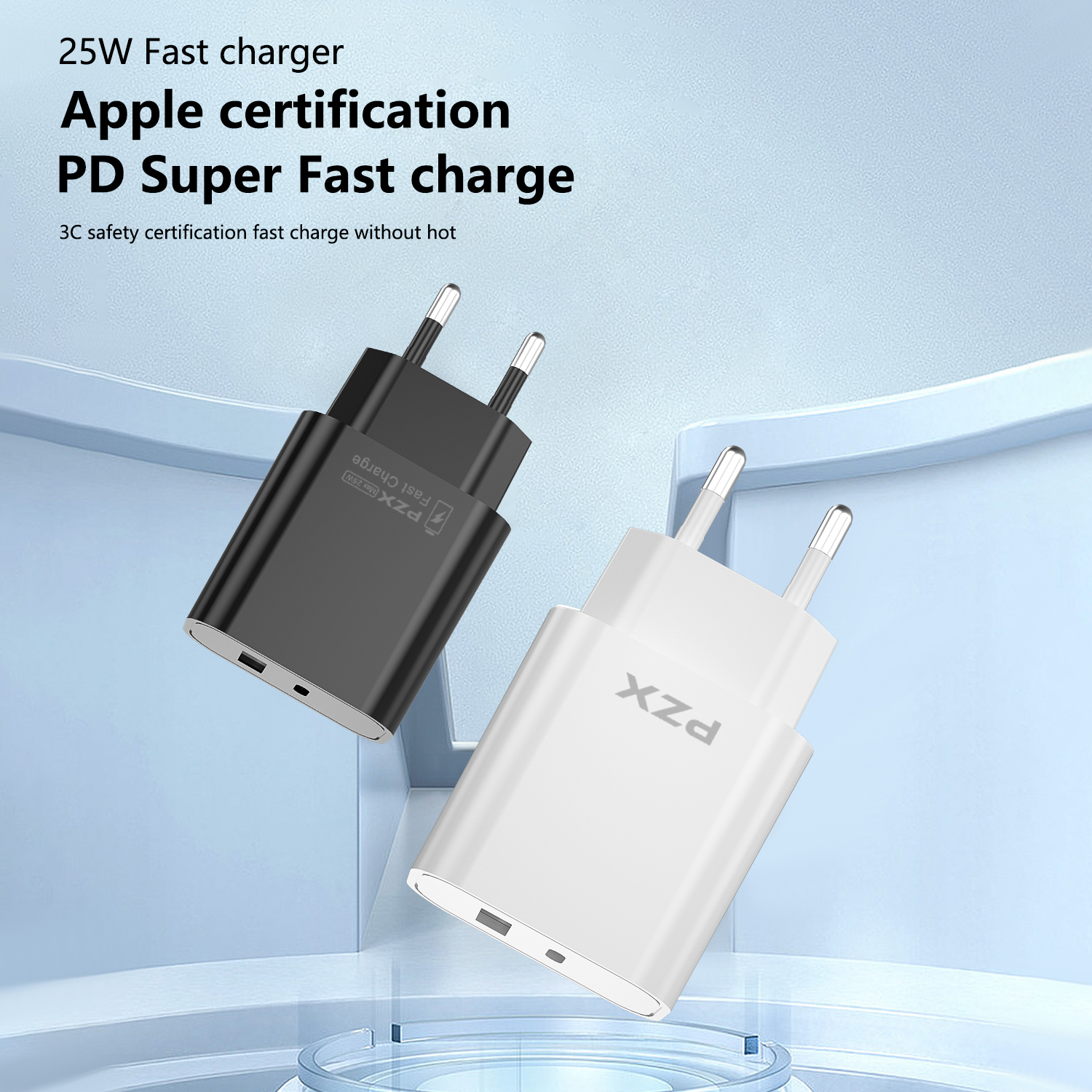 PZX P52  25W hleðslutæki og USB-C snúra hvítt