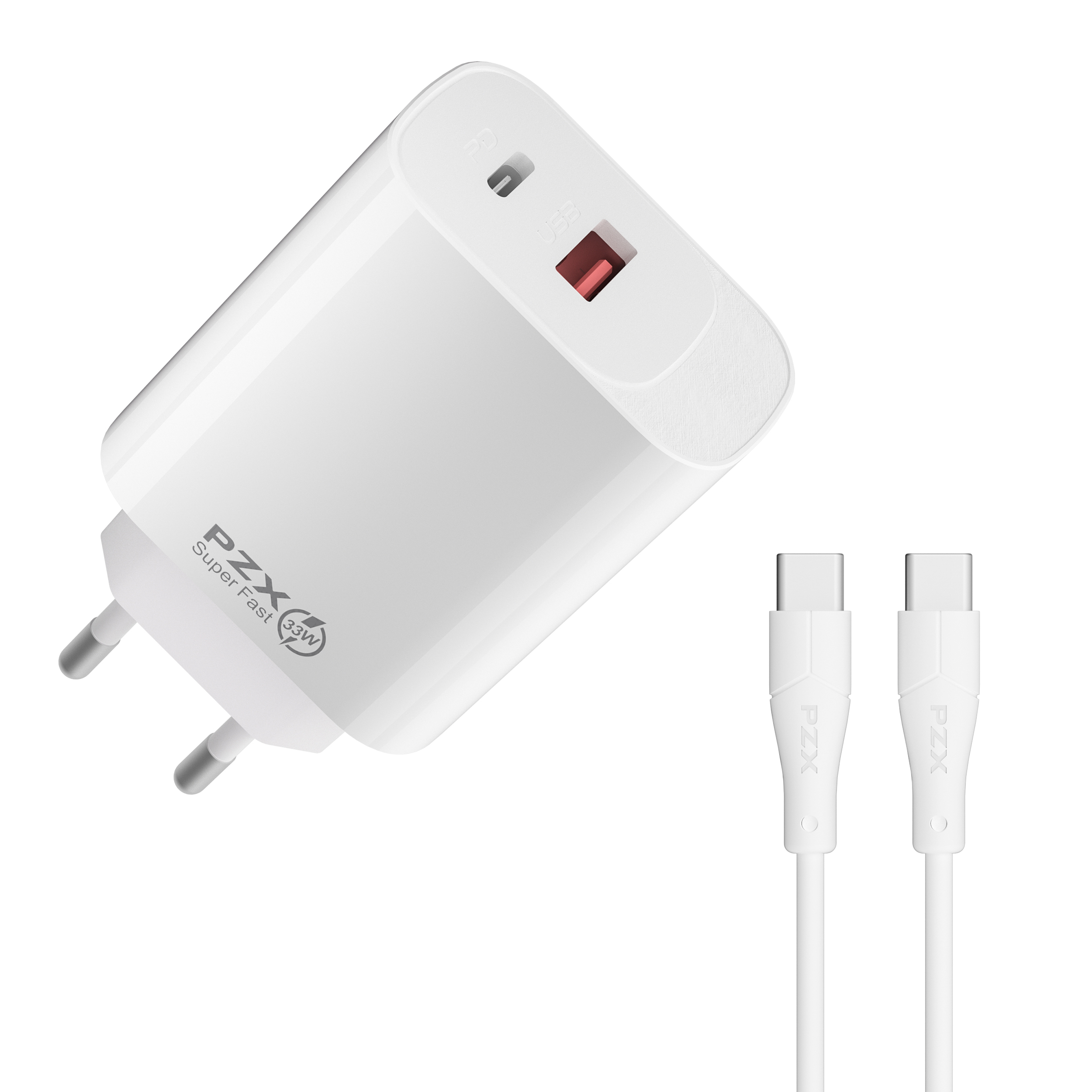 PZX P55 33W hleðslutæki og USB-C snúra hvítt