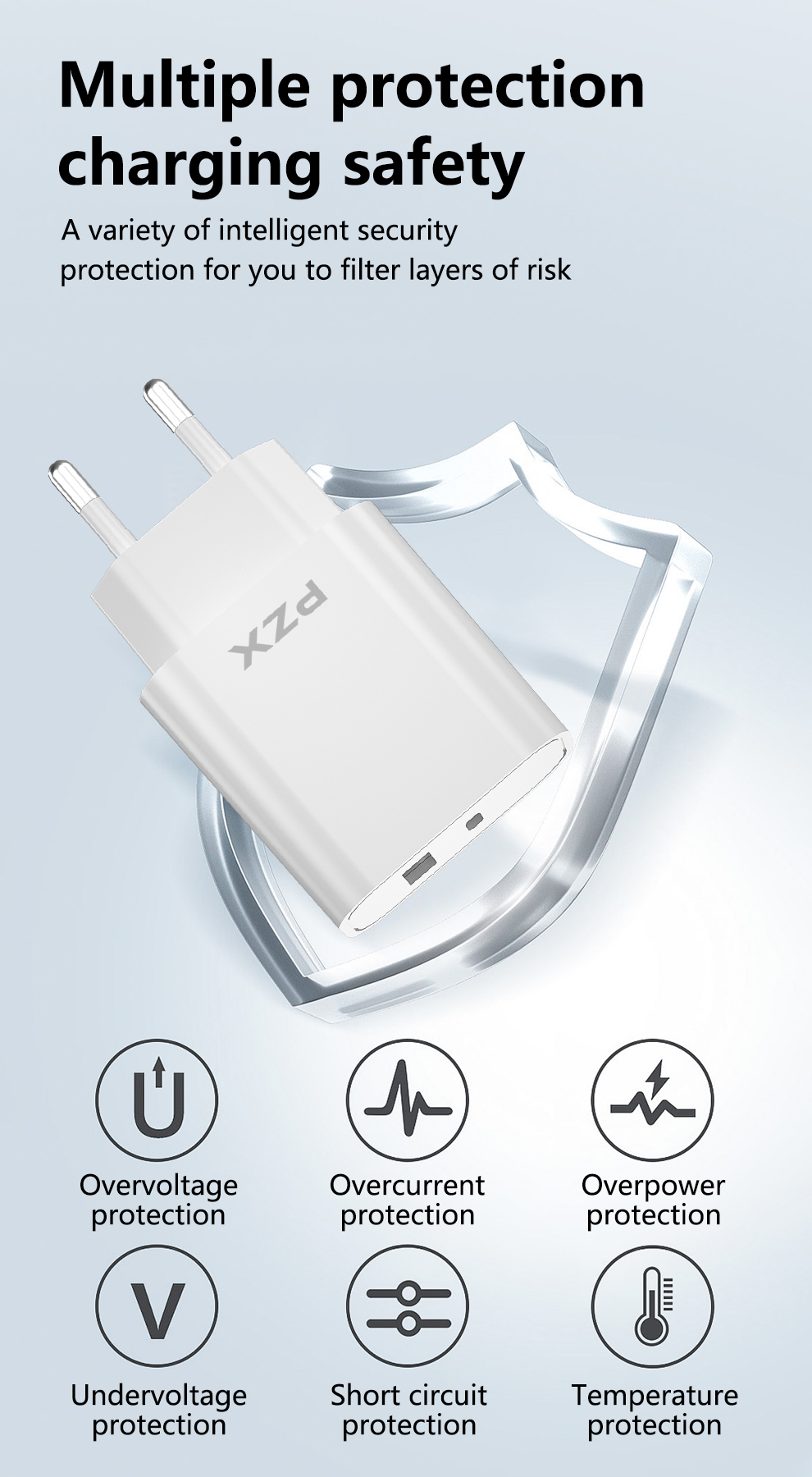 PZX P52  25W hleðslutæki og USB-C snúra hvítt