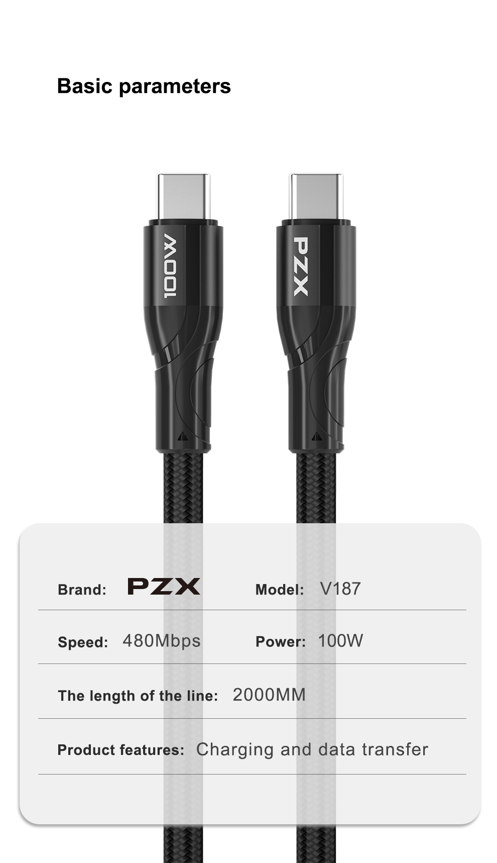 PZX V187 USB-C í USB-C 100W 2m