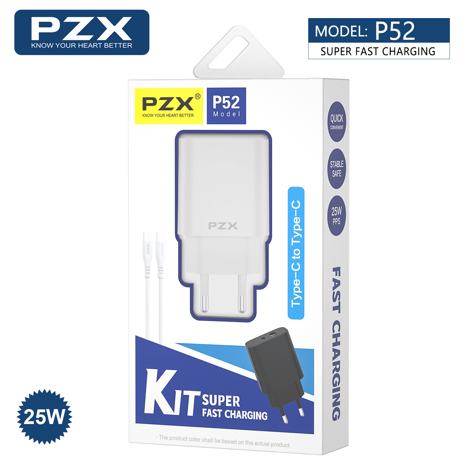 PZX P52  25W hleðslutæki og USB-C snúra hvítt