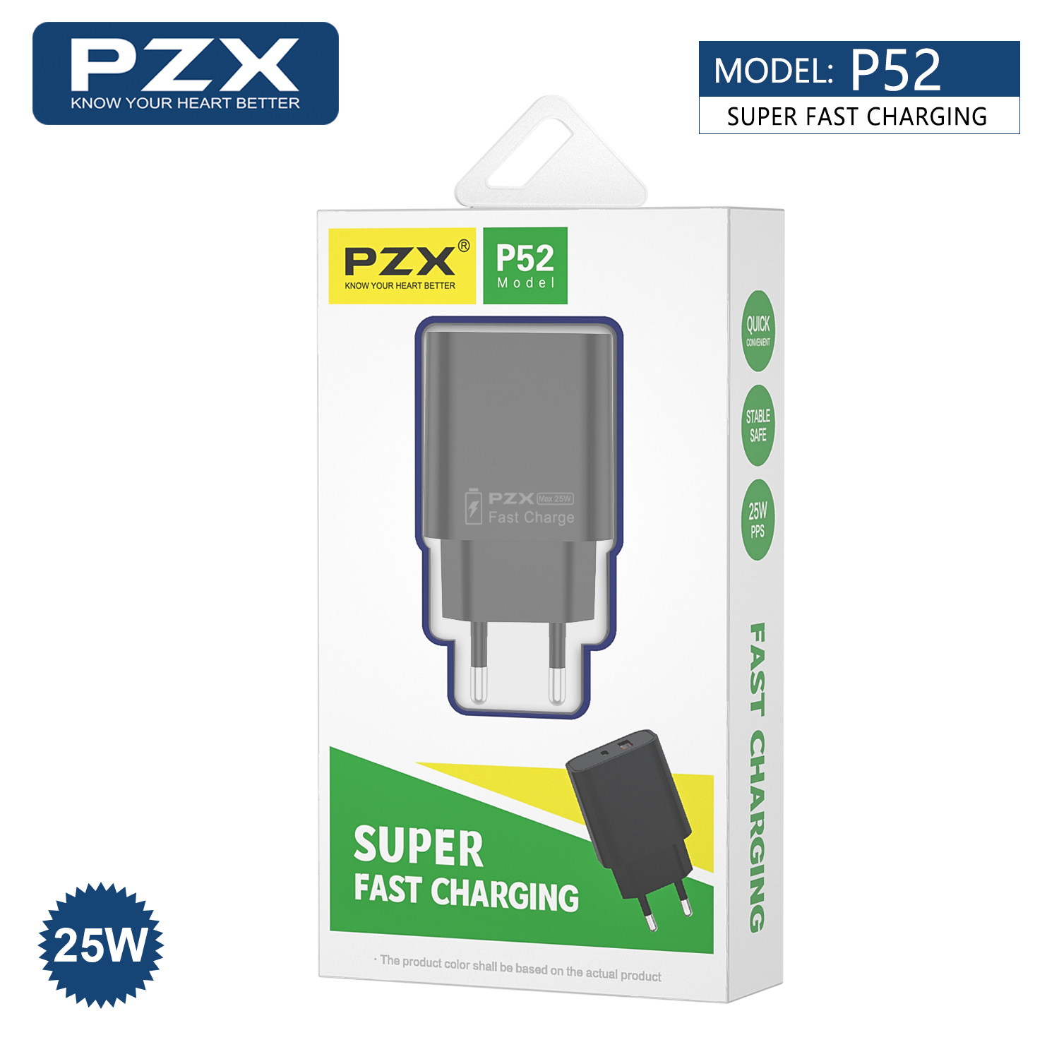 PZX P52 25W hleðslutæki og USB-C snúra svart