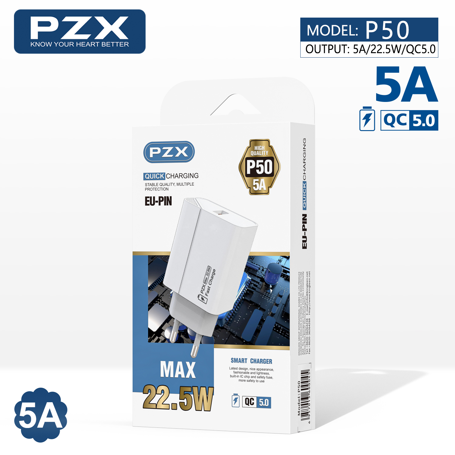 PZX P50 22.5W hleðslutæki hvítt