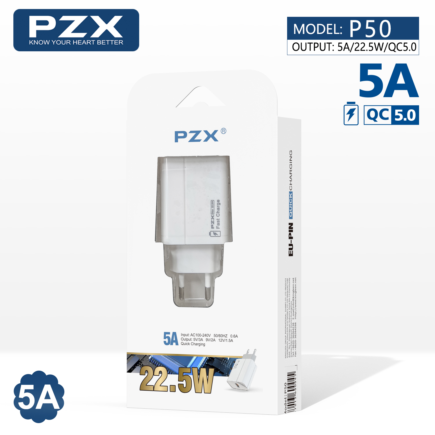 PZX P50 22.5W hleðslutæki hvítt