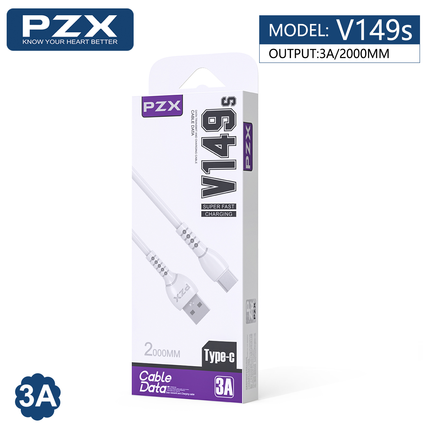 PZX V149s usb í usb-c 3A 2m